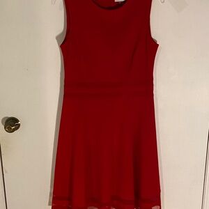 Red Calvin Klein Short Pleated Dress